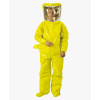 Person wearing a yellow hazmat suit