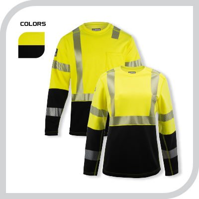 Yellow and black high-visibility safety shirts