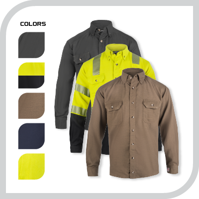 Men's shirts in gray, yellow, and brown colors