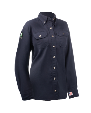 Navy blue long-sleeve work shirt with buttons