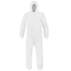 White protective suit with hood, full body coverage.