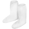 White disposable shoe covers, protective footwear.