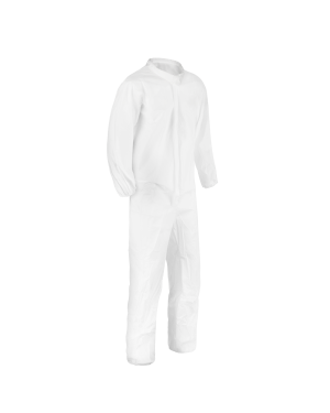 White protective coverall suit isolated on black background.