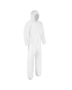 White protective coverall with hood