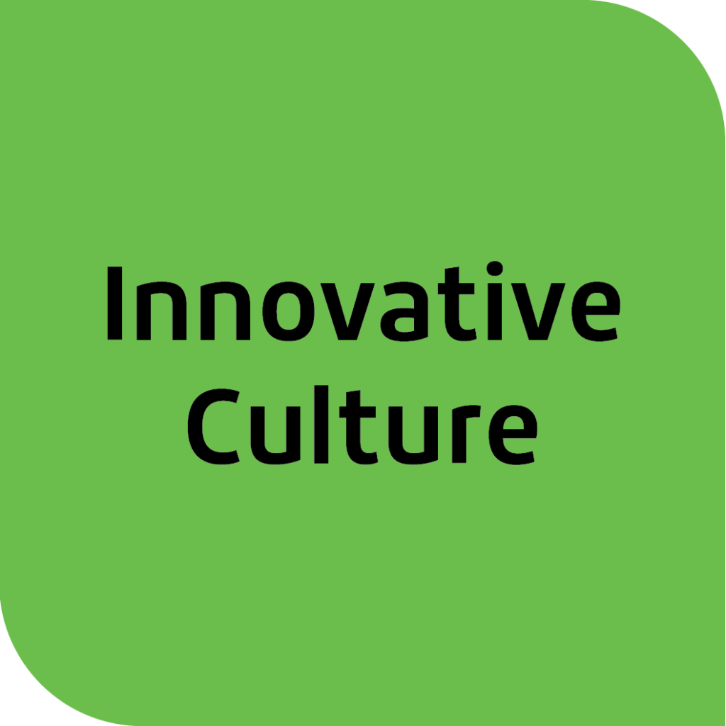 Green background with text 'Innovative Culture'.