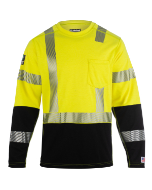 Reflective high-visibility yellow safety shirt with pocket.