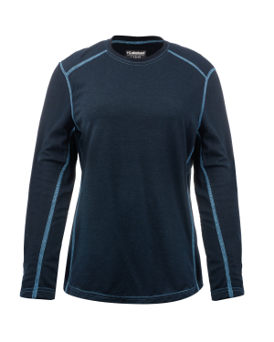 Navy blue long-sleeve shirt with light stitching.