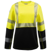 Yellow and black reflective safety shirt with long sleeves.