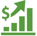 Increasing profits graph with dollar sign