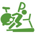 Green exercise icon with treadmill and bicycle